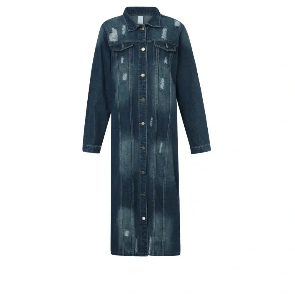 Women’s Long Denim Jacket Ripped Destroyed Distressed US M